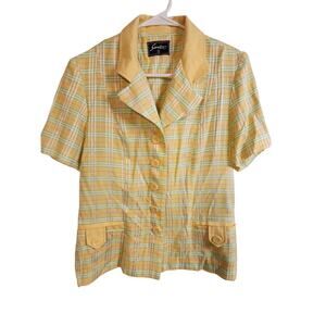 SWEET SUIT Yellow & Green Plaid Short Sleeve 70s Mom Button Up Top No Size (M/L)